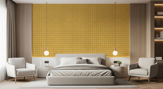Hand-drawn white lines on mustard yellow backdrop, GD8456