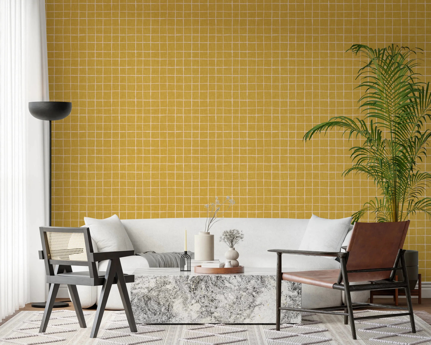 Rustic mustard linen texture grid pattern design