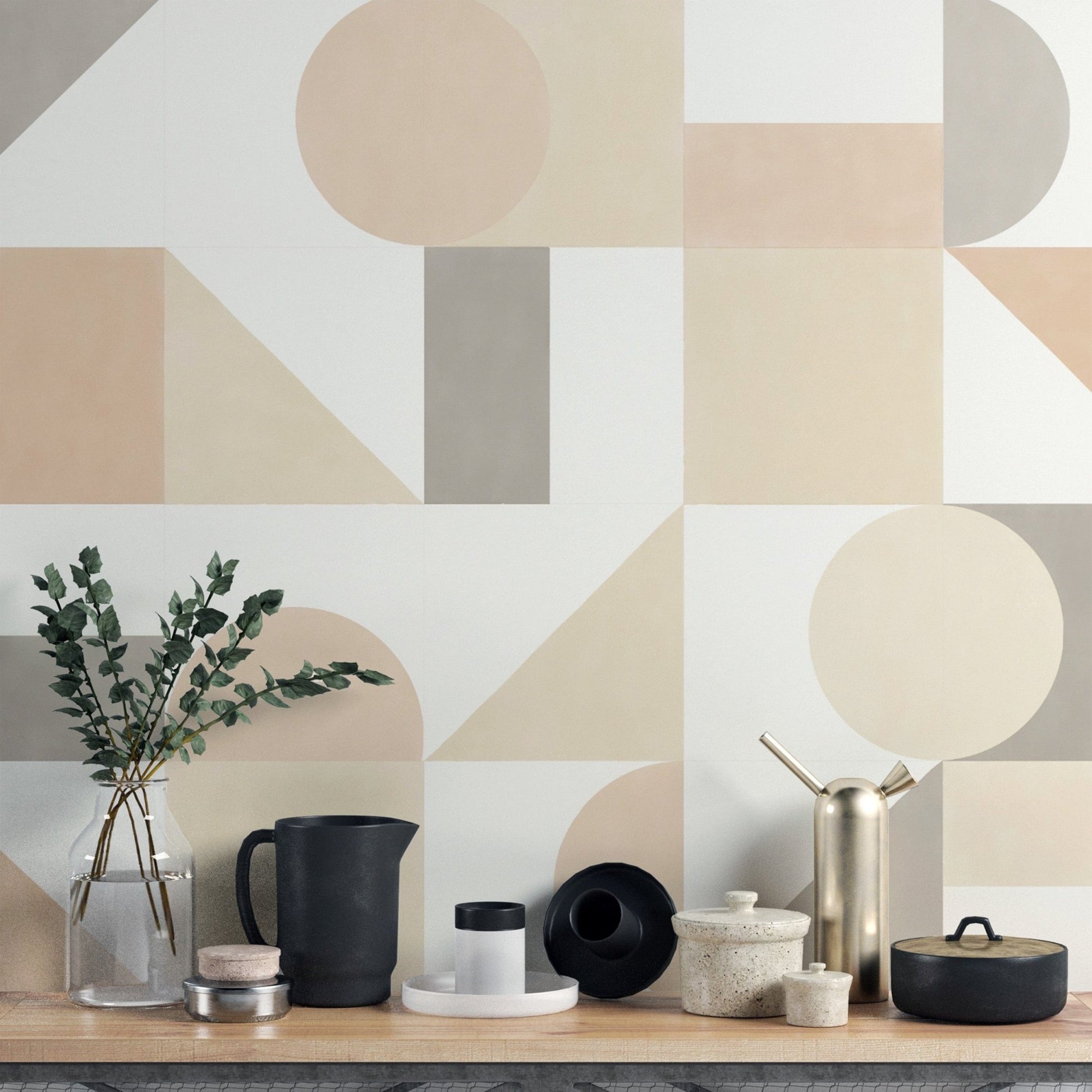 Neutral color geometric mural for decor B705
