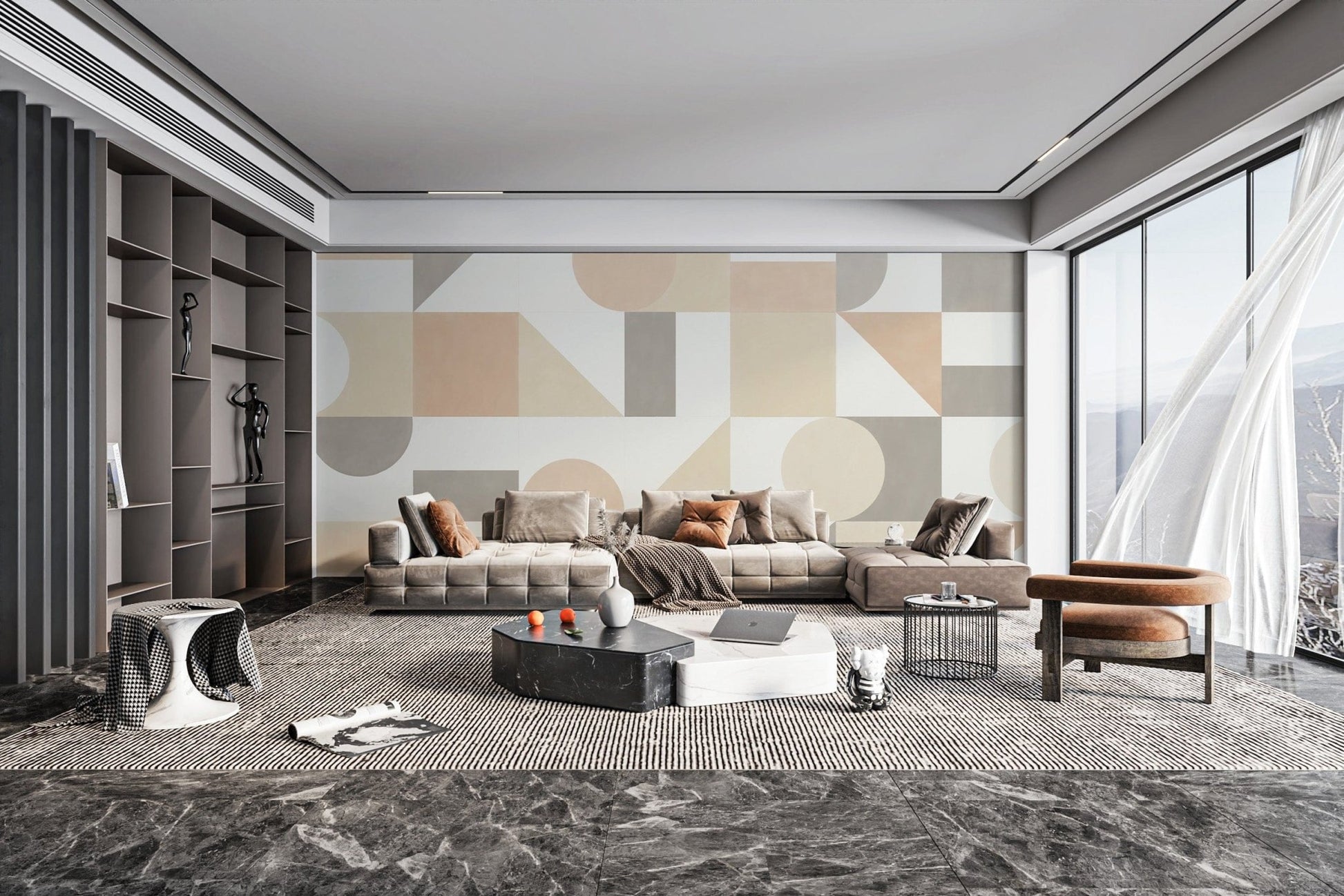 Beige and taupe geometric wall mural B705
