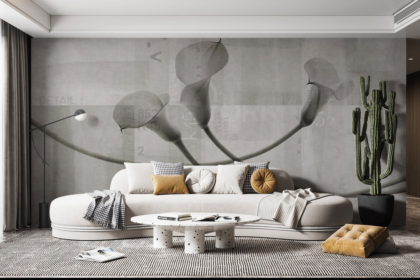Soft botanical lily shadow wall mural
