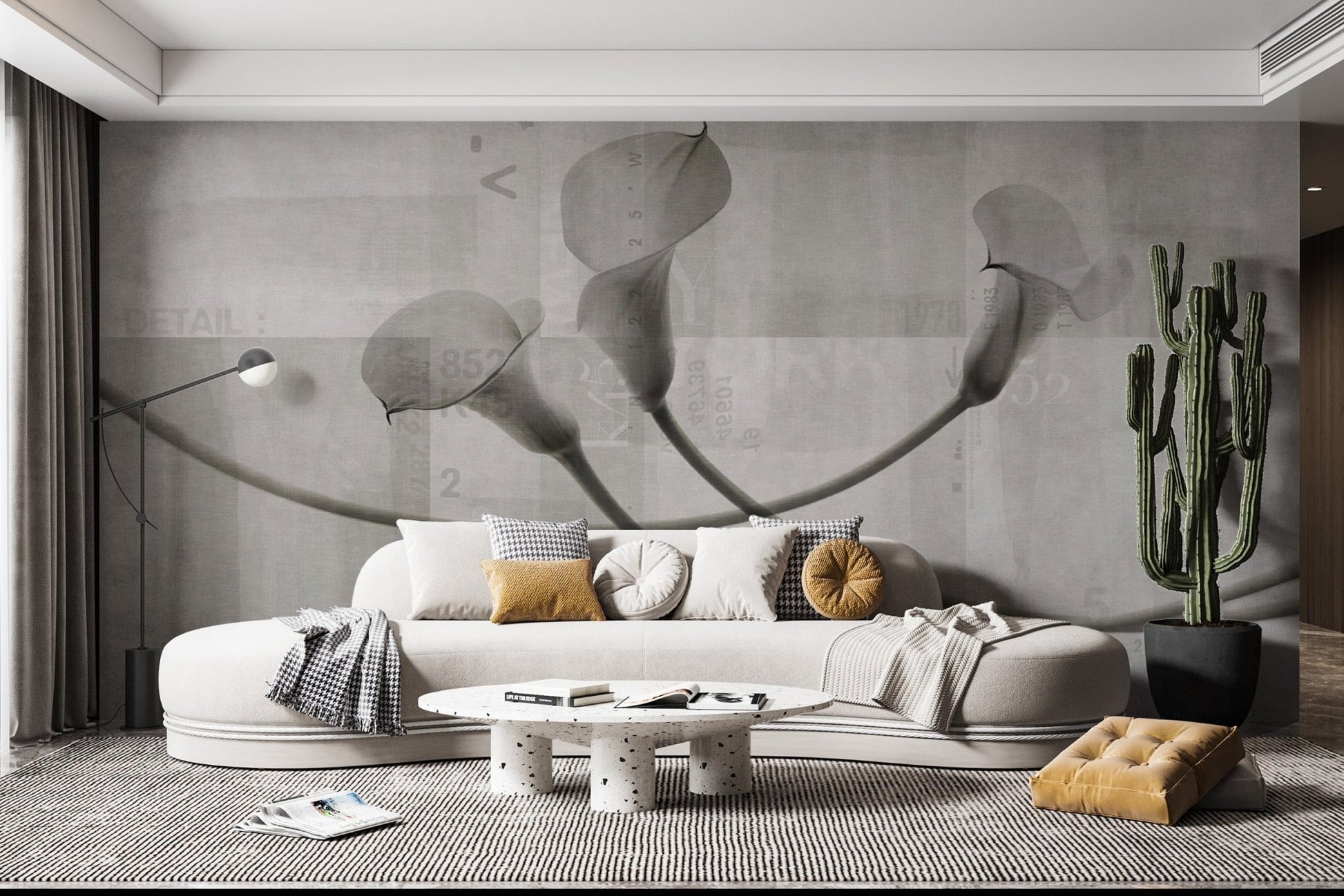 Soft botanical lily shadow wall mural
