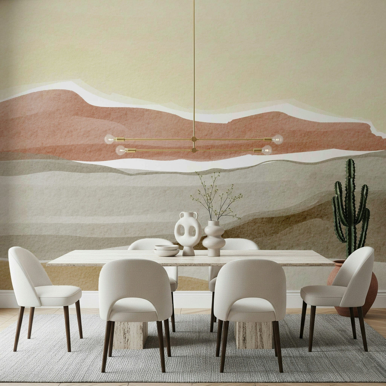 Abstract watercolor dunes on Muted Desert Vista Wall Mural.