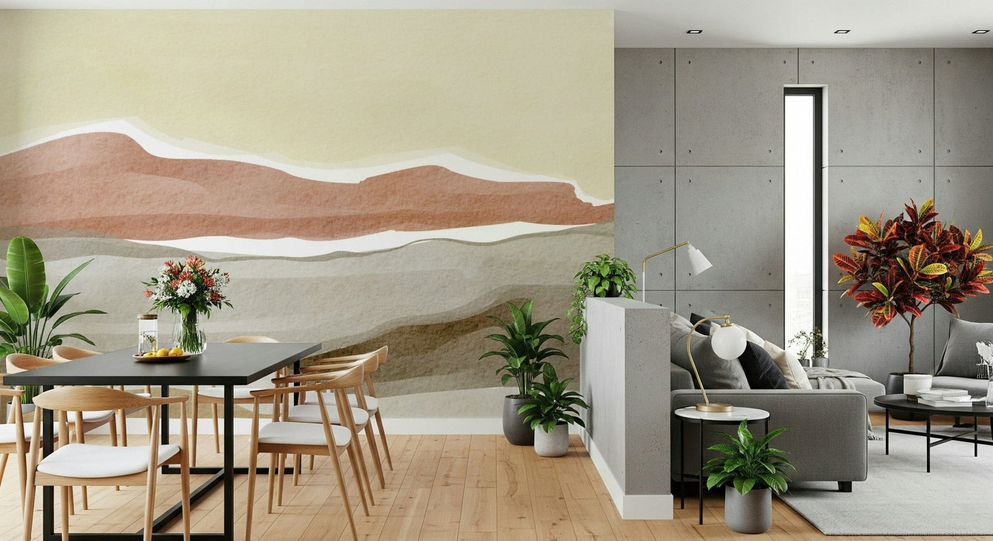 Textured watercolor wash of the Muted Desert Vista Wall Mural print.
