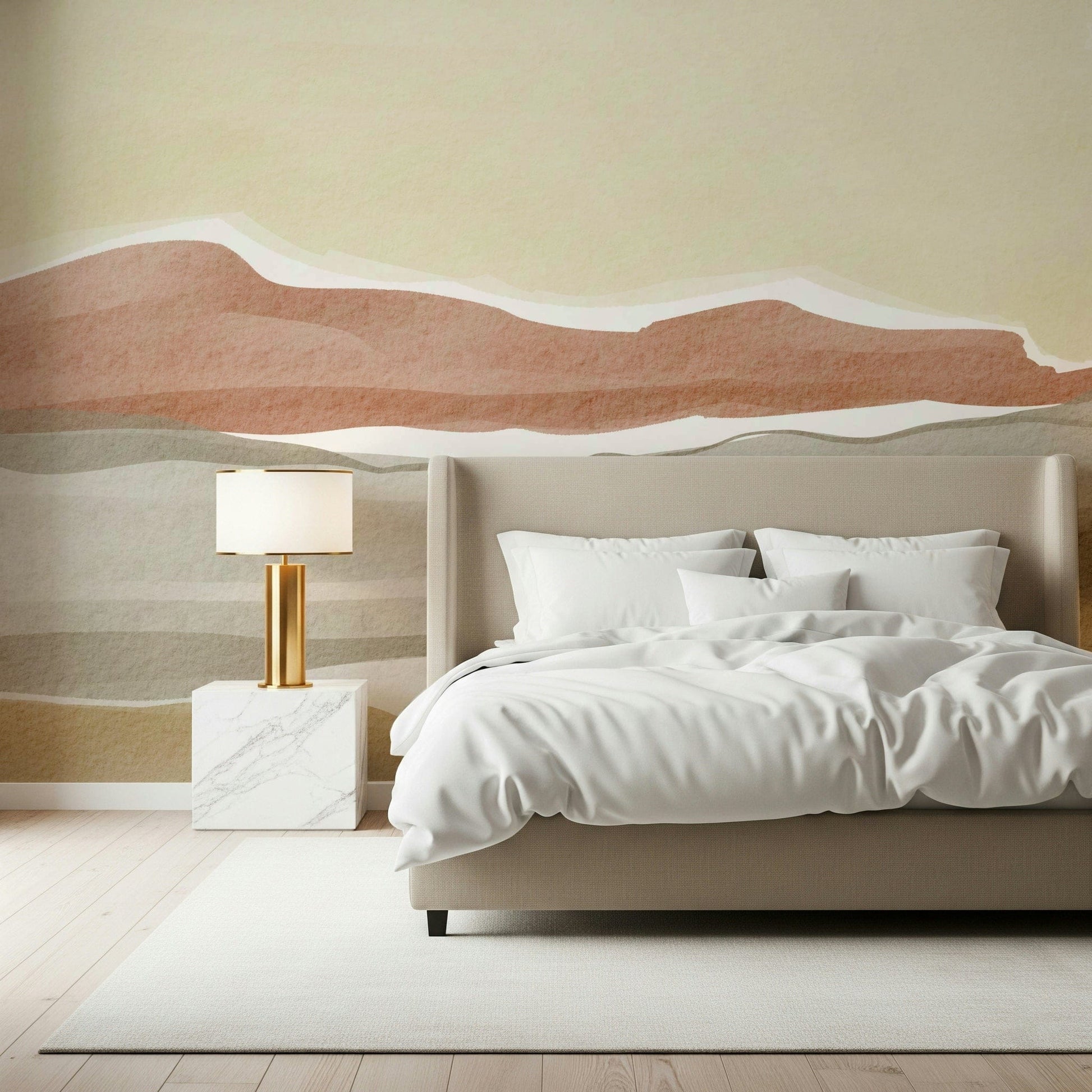 Rhythmic abstract landscape on Muted Desert Vista Wall Mural.