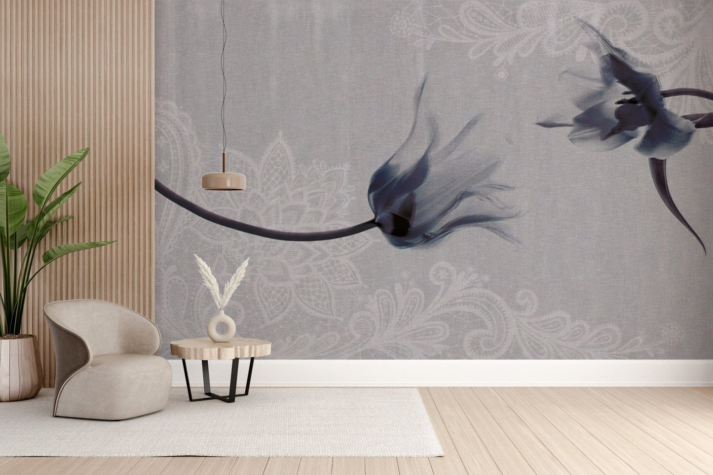 Serene misty floral wallpaper pattern
