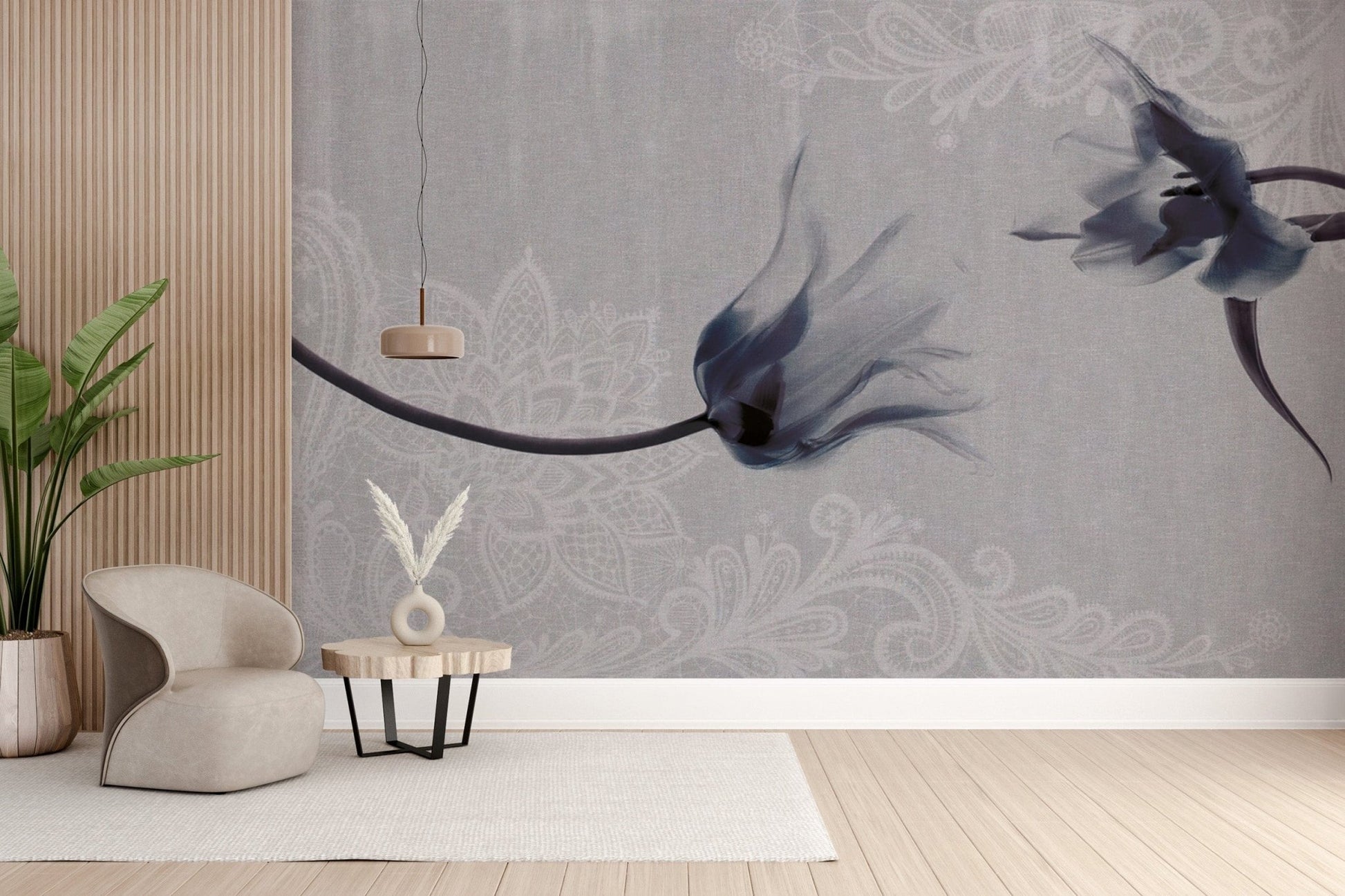 Serene misty floral wallpaper pattern
