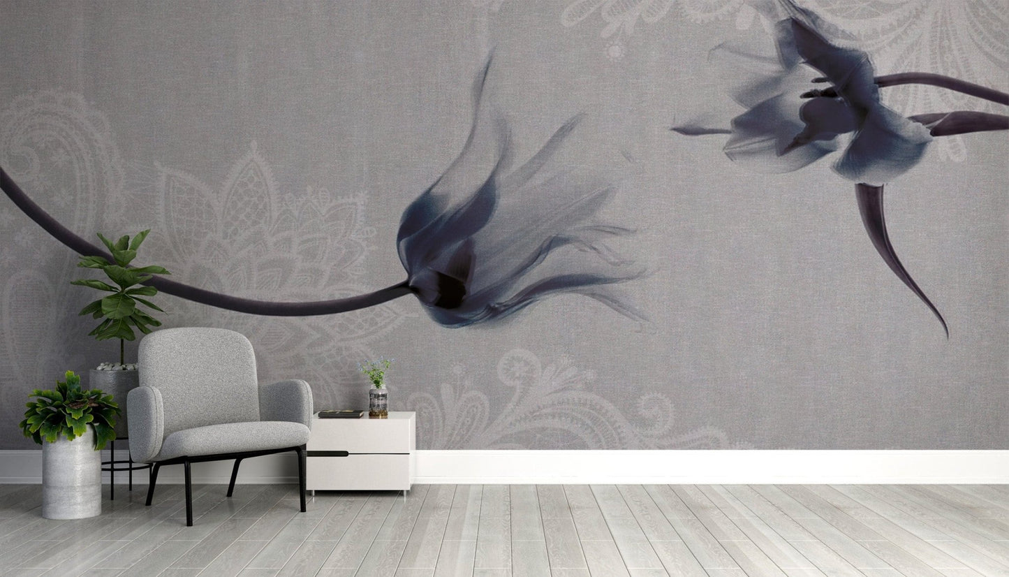 Modern flower wallpaper with soft tones
