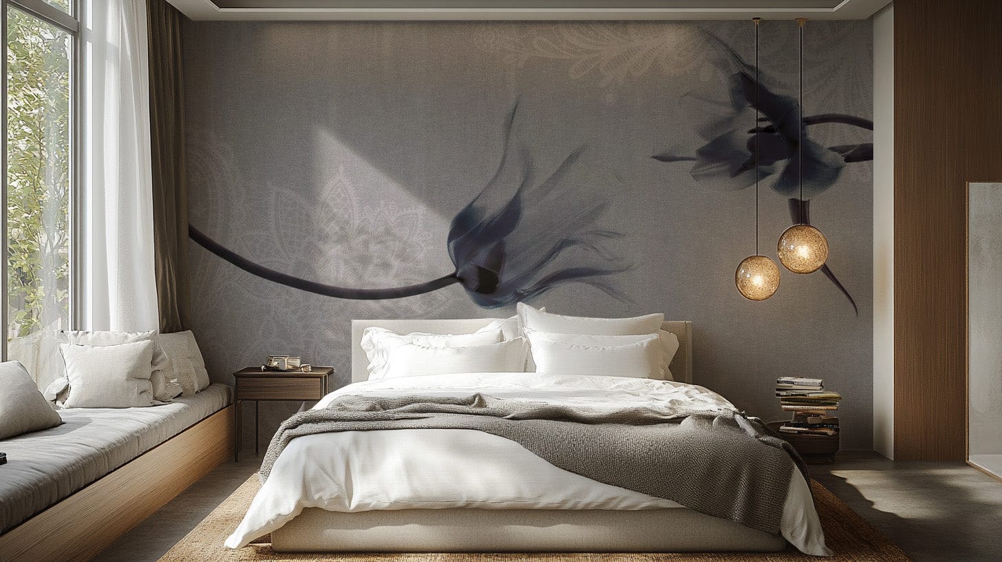 Soft grey flower wallpaper for decor
