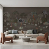 Brown seating and soft light pair with Muted Forest Tapestry Wall Mural beautifully, GD8958