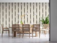 A dining area takes a calm two-tone mood from Muted Green Stripe Cream wallpaper.GD9607
