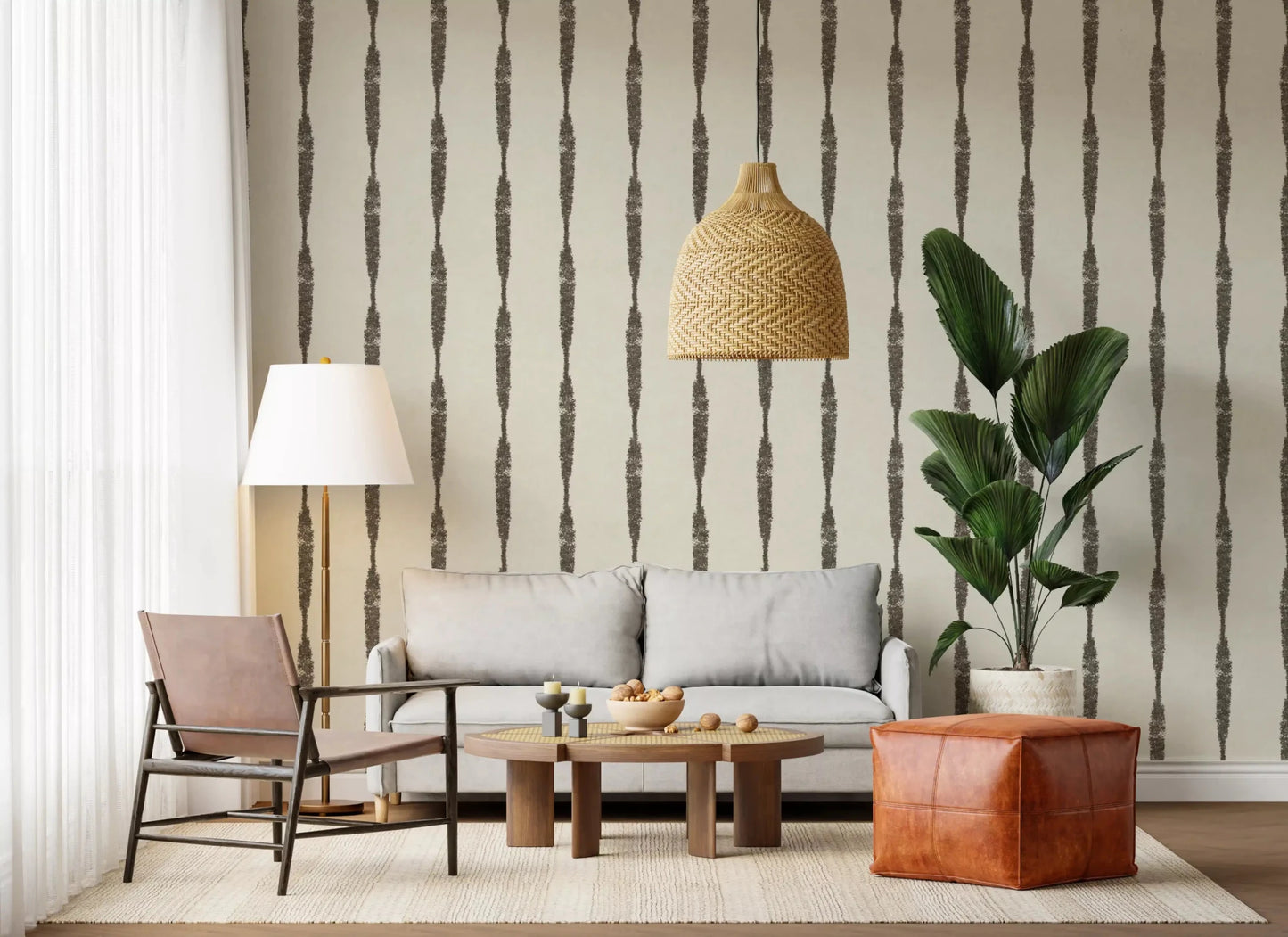 Hallway brings home a quiet linen rhythm with Muted Green Stripe Cream wallpaper.GD9607