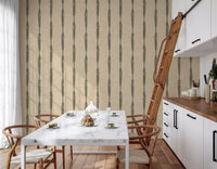 Textured green and beige stripe wallpaper for living room, GD9614