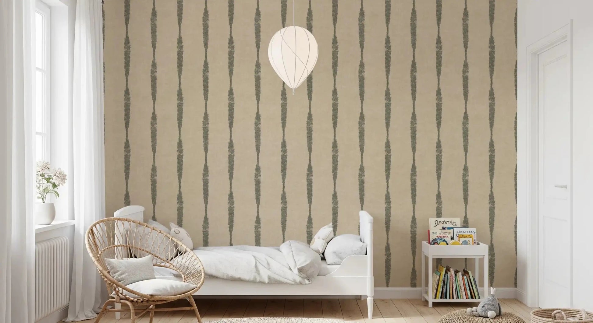 Earthy green distressed vertical stripe wall covering, GD9614