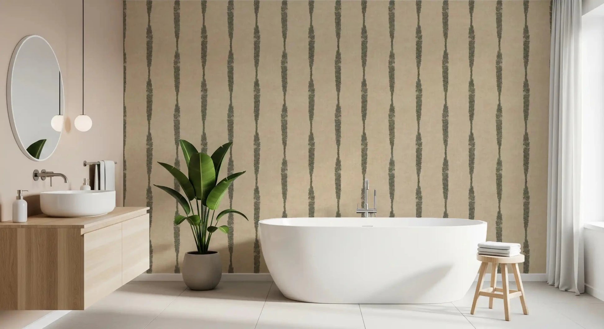 Natural green textured stripe wall mural for drawing room, GD9614