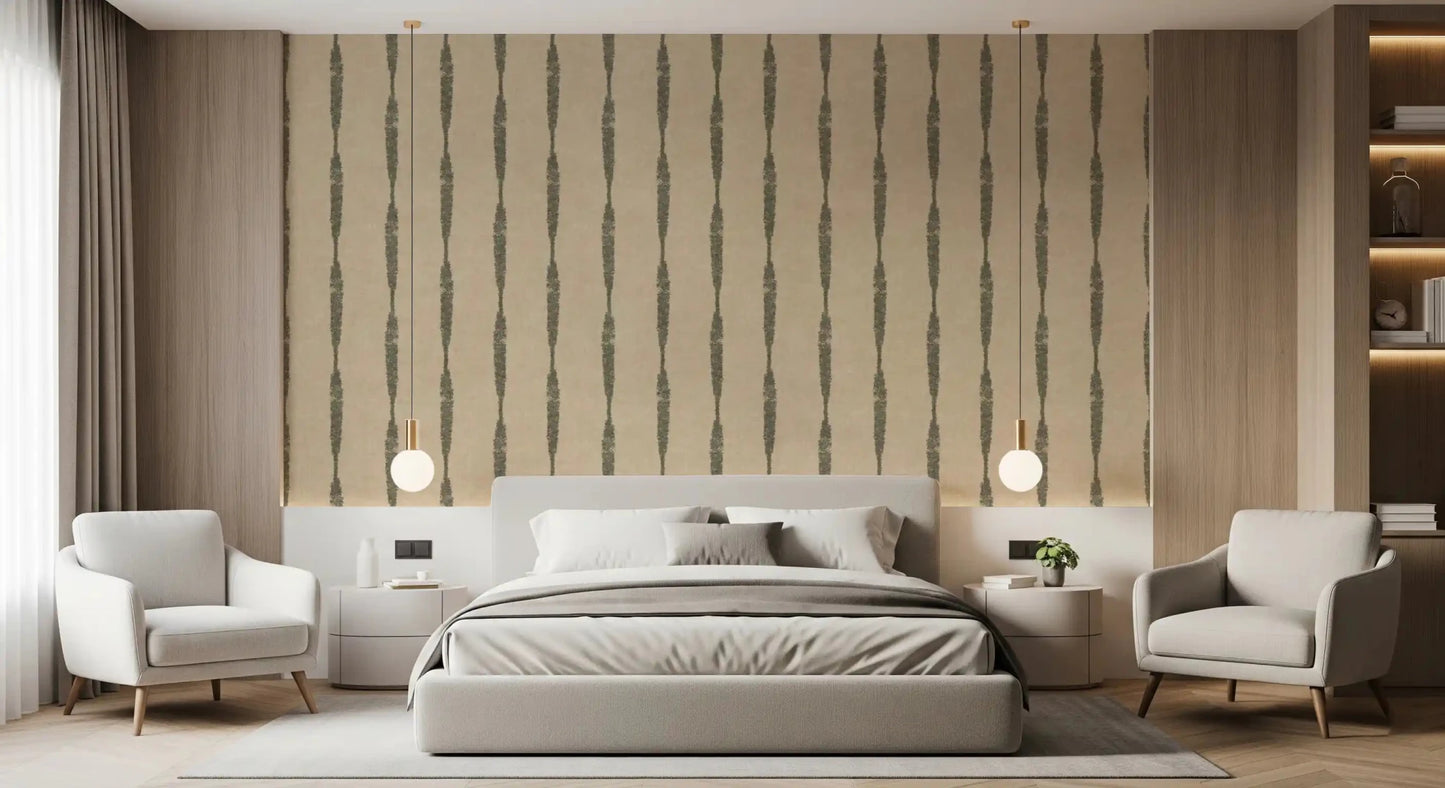 Aged green stripe pattern wallpaper in warm earthy tones, GD9614