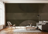 Muted Horizon Geometry wall mural shows two olive circles between layered bands.GD9601