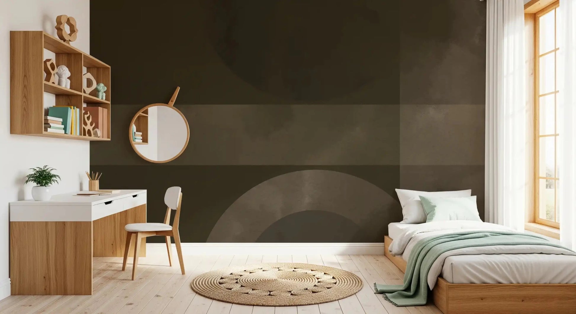 In an Bedroom, Muted Horizon Geometry wall mural holds quiet depth.GD9601