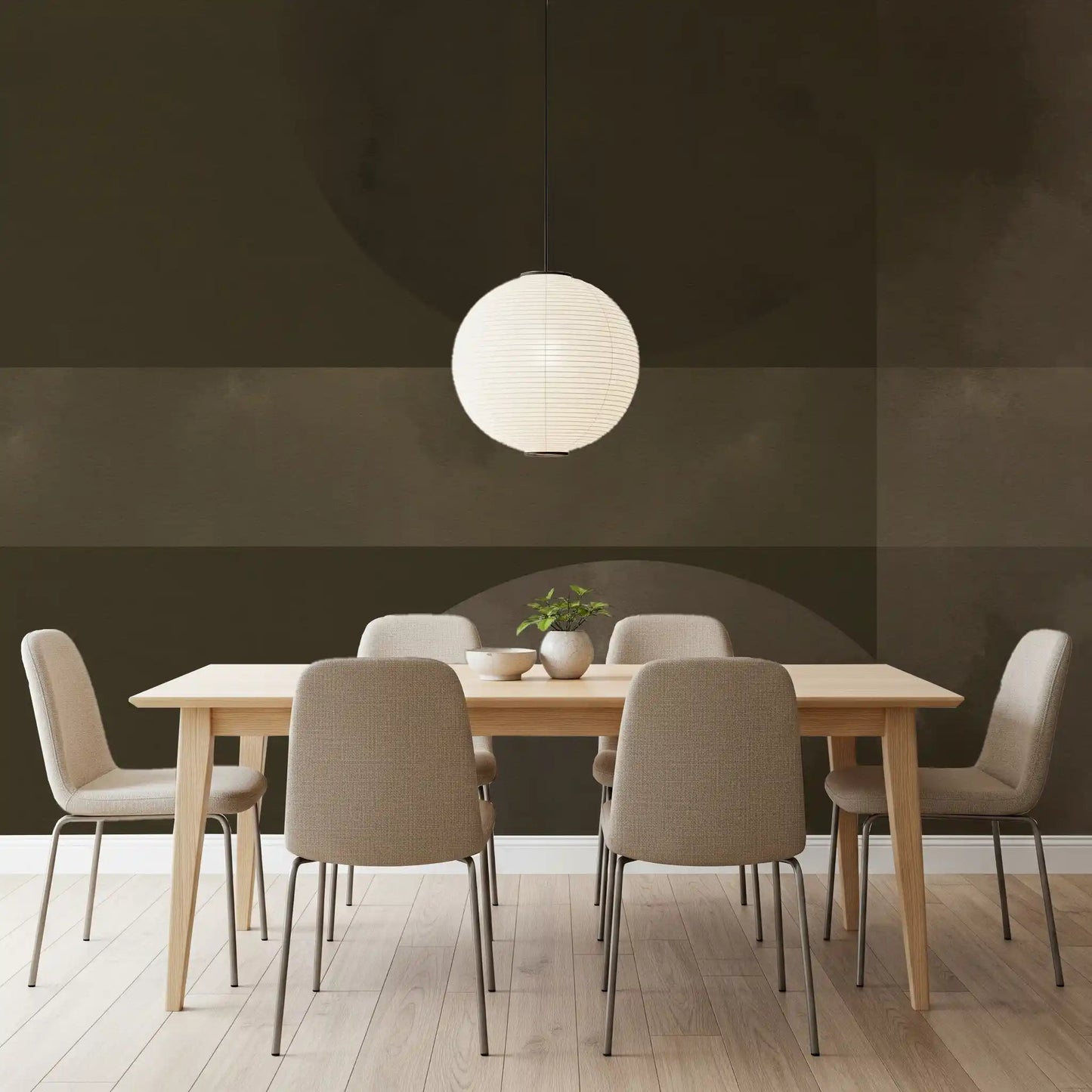Watercolour edges blur every shape inside Muted Horizon Geometry abstract wall mural. GD9601