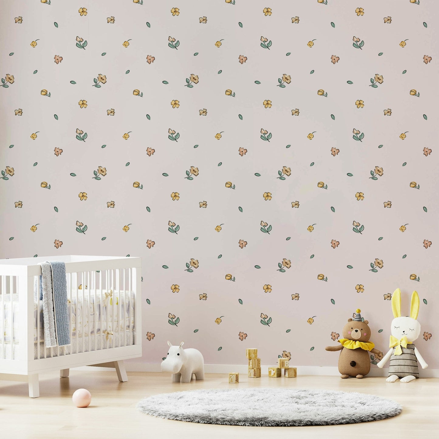 Muted floral meadow wallpaper in soft tones, GD913