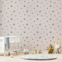 Muted floral meadow wallpaper in soft tones, GD913