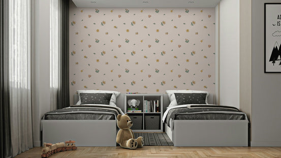 Calm meadow wallpaper with wildflowers and grasses, GD913