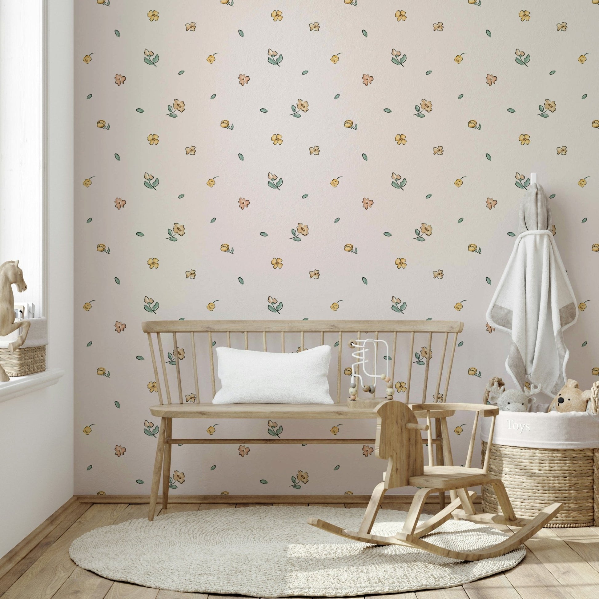 Neutral-toned wallpaper featuring meadow blooms, GD913