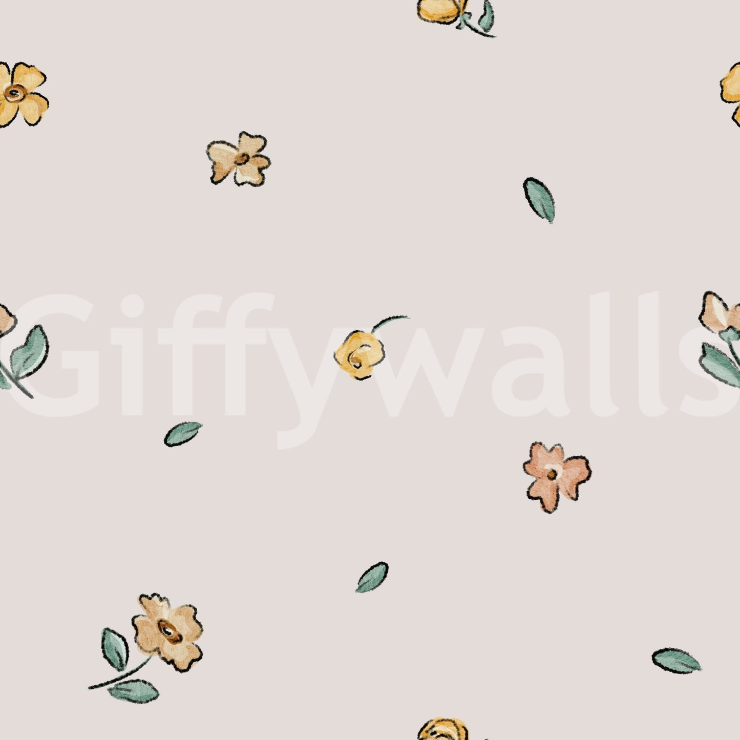 Meadow wallpaper with soft wildflowers and leaves, GD913