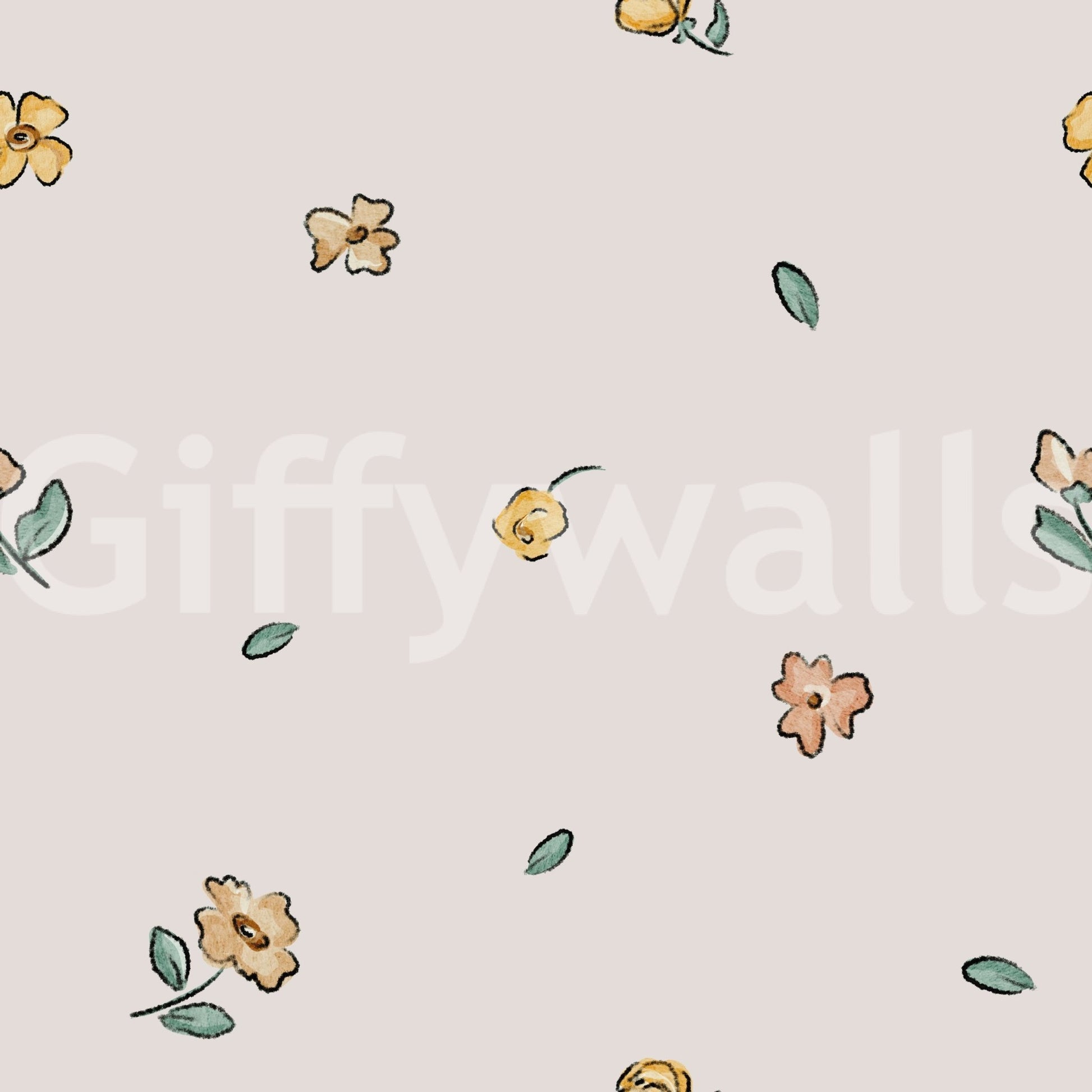 Meadow wallpaper with soft wildflowers and leaves, GD913
