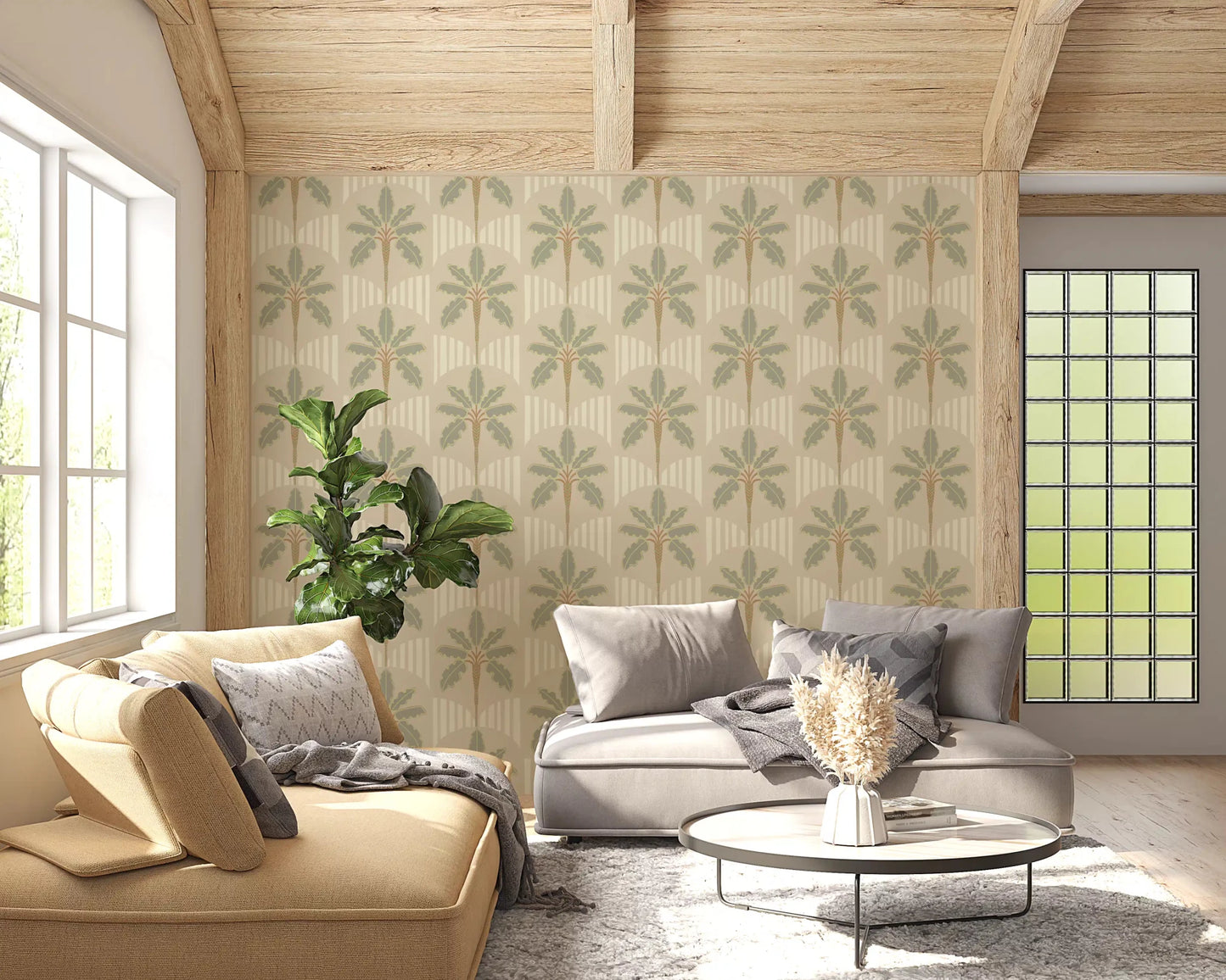 Muted Palms & Arches Wallpaper⁠