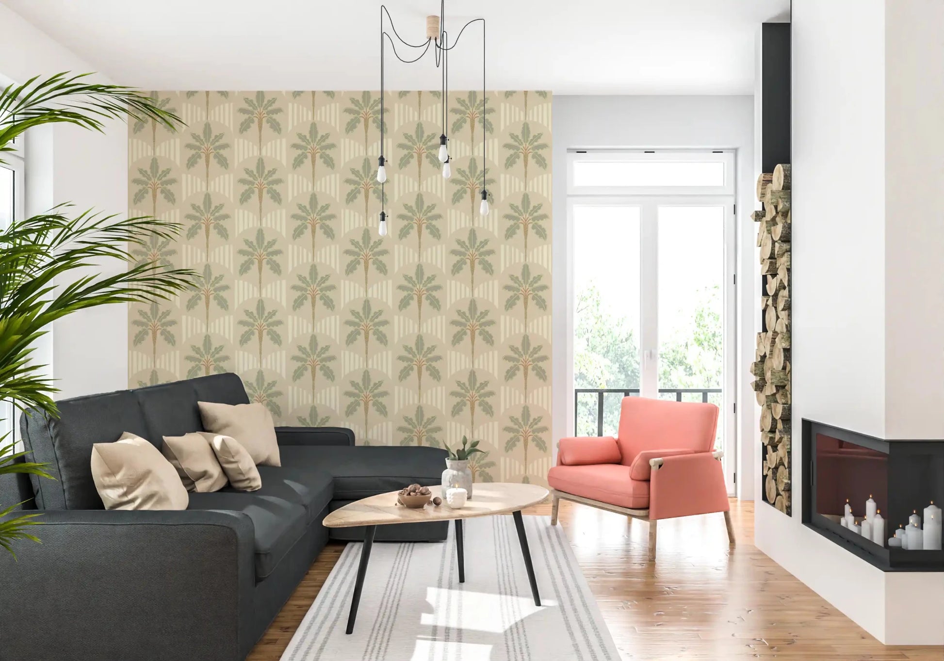 Muted Palms & Arches Wallpaper⁠