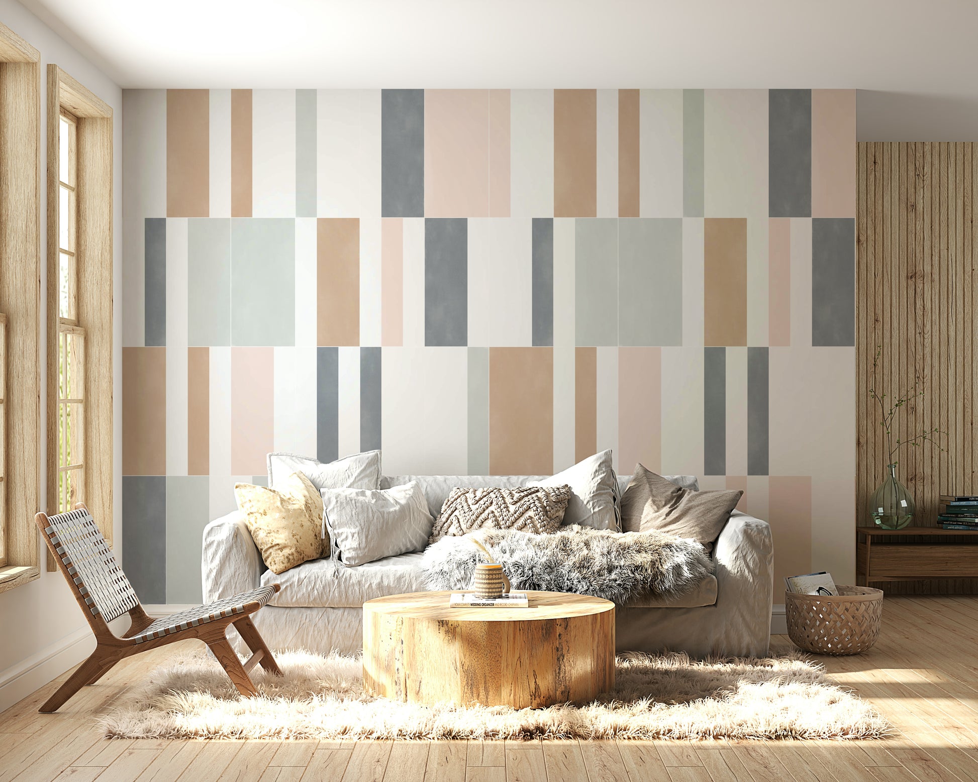 Muted pastel tiles mural adding warmth to interiors.

