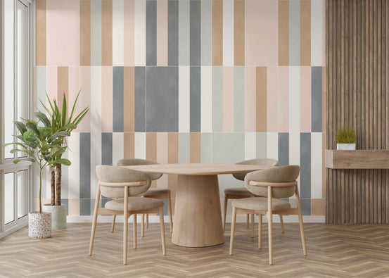 Soft pastel tile-inspired mural for a serene wall look., GD1933
