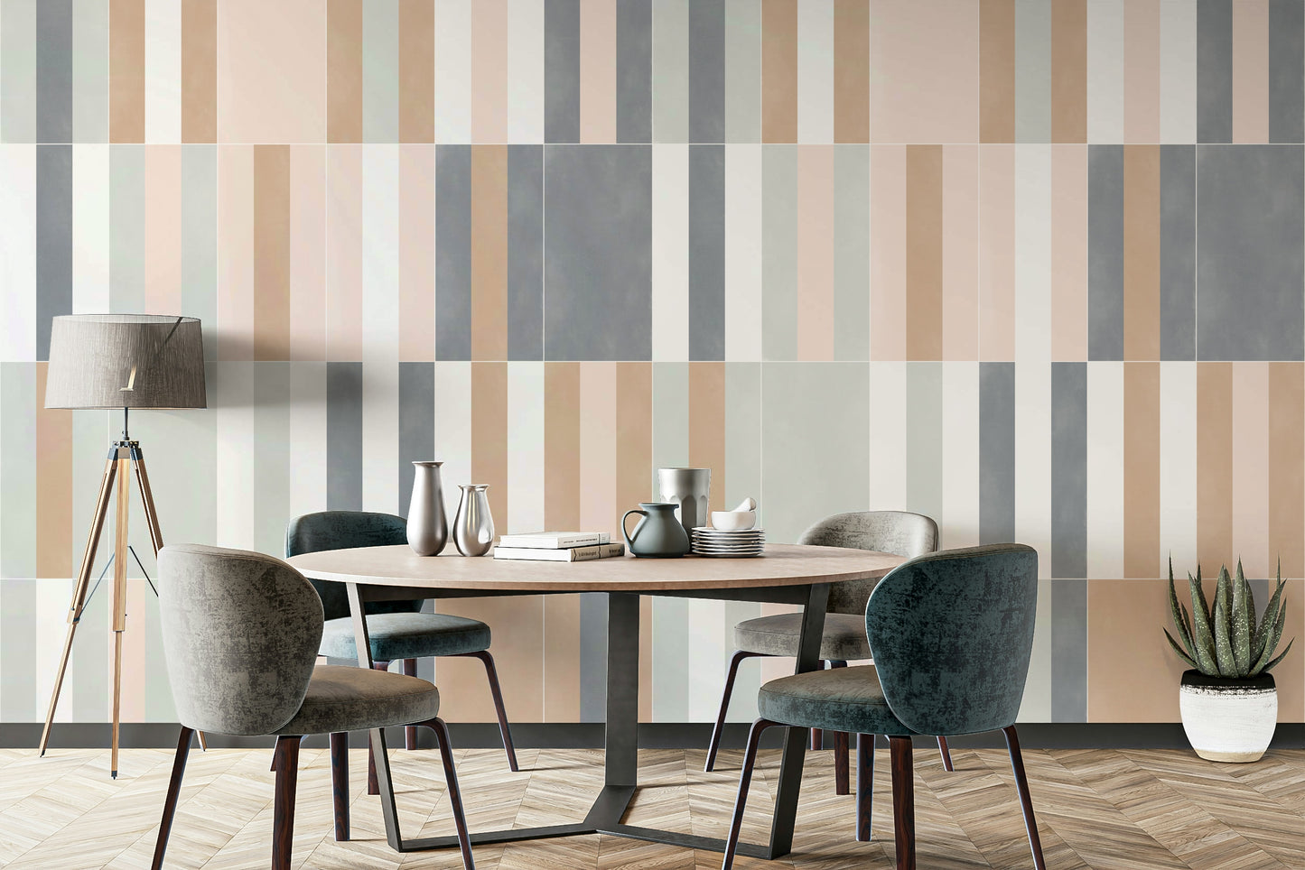 Stylish pastel tile wall mural for contemporary spaces.

