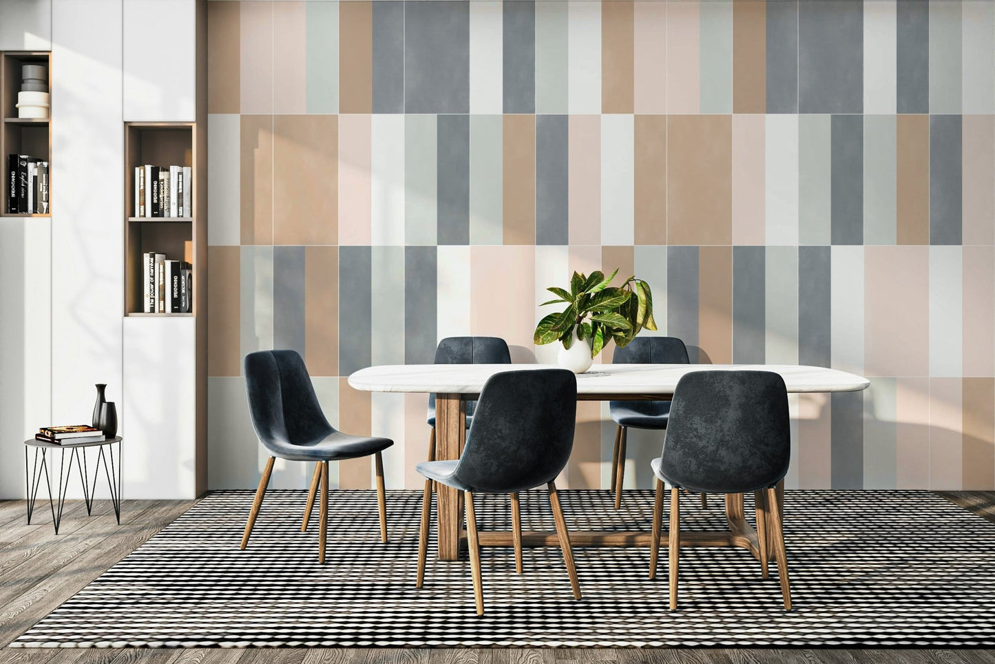 Serene pastel tile wall mural with gentle hues.


