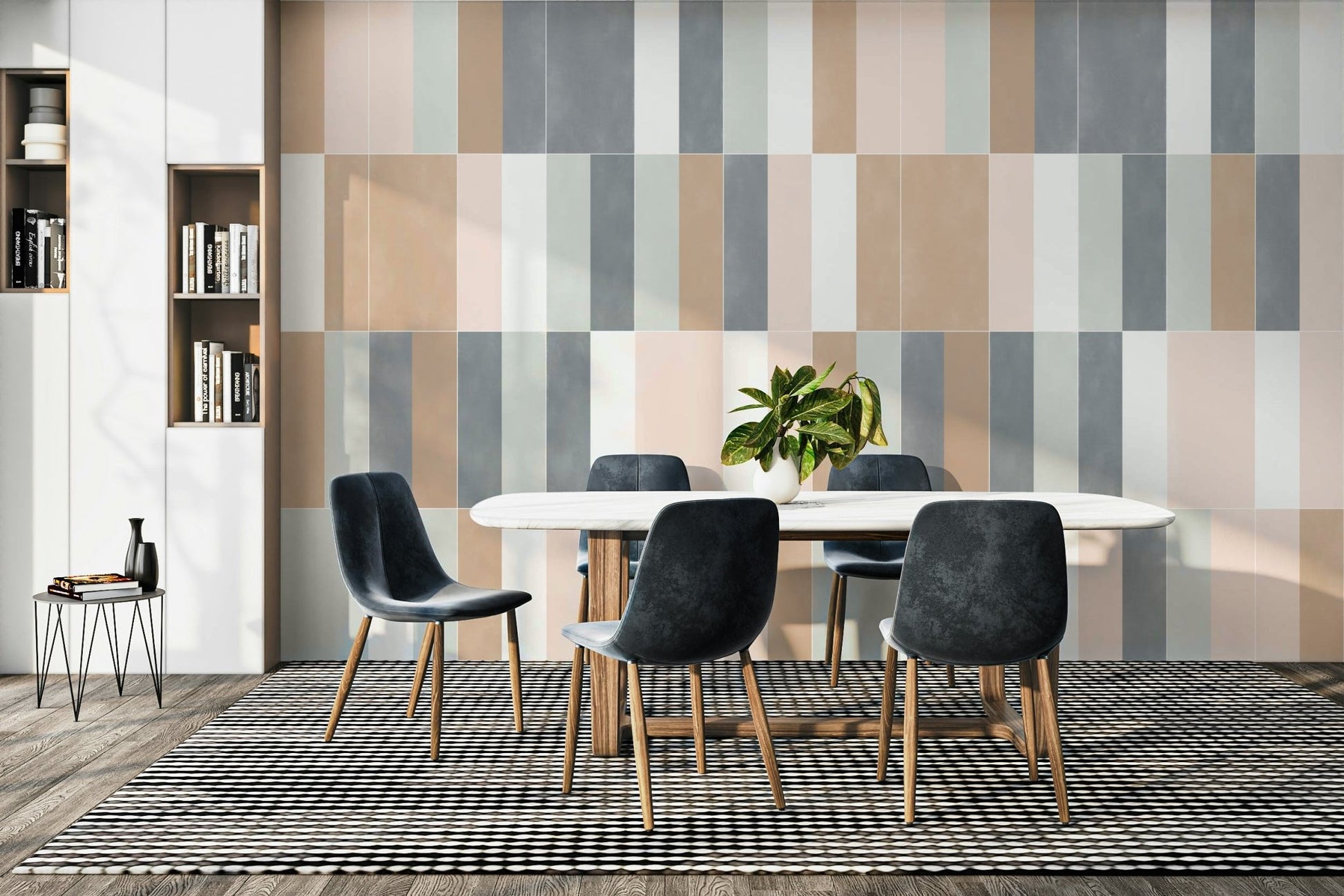 Serene pastel tile wall mural with gentle hues.

