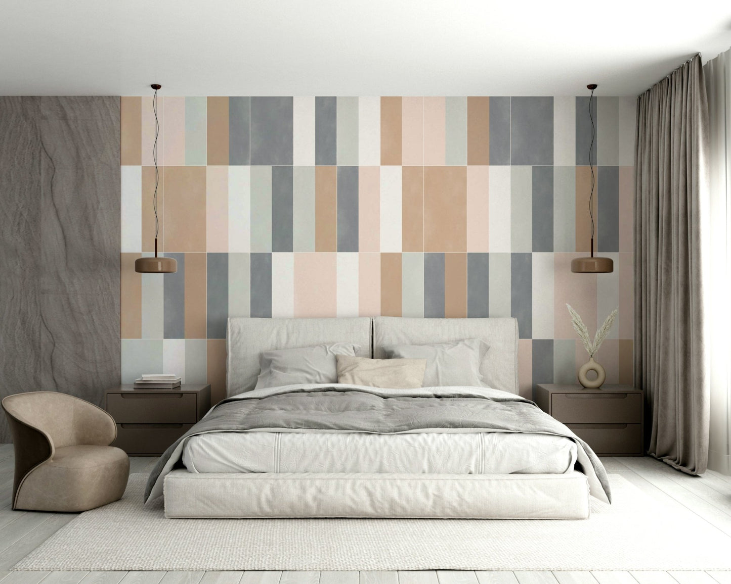 Subtle pastel tile pattern mural for home decor.

