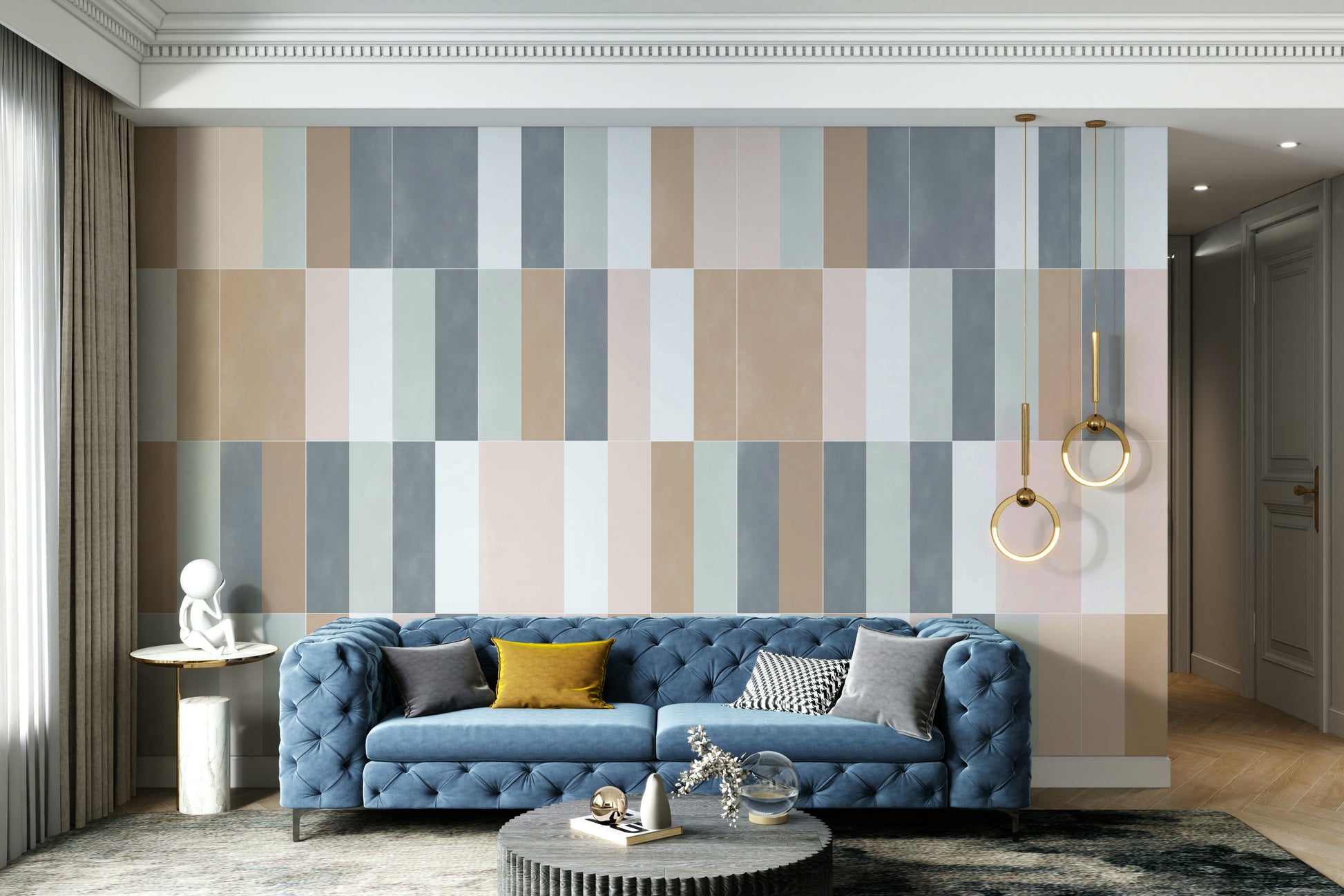 Stylish and minimalist pastel tiles wall mural.

