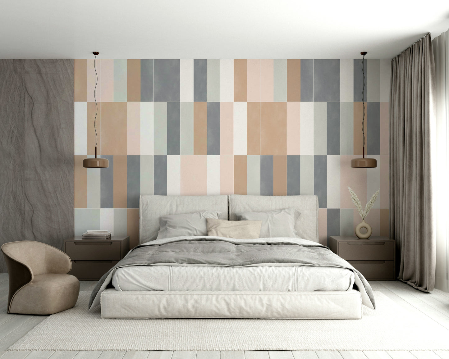 Subtle pastel tile pattern mural for home decor.

