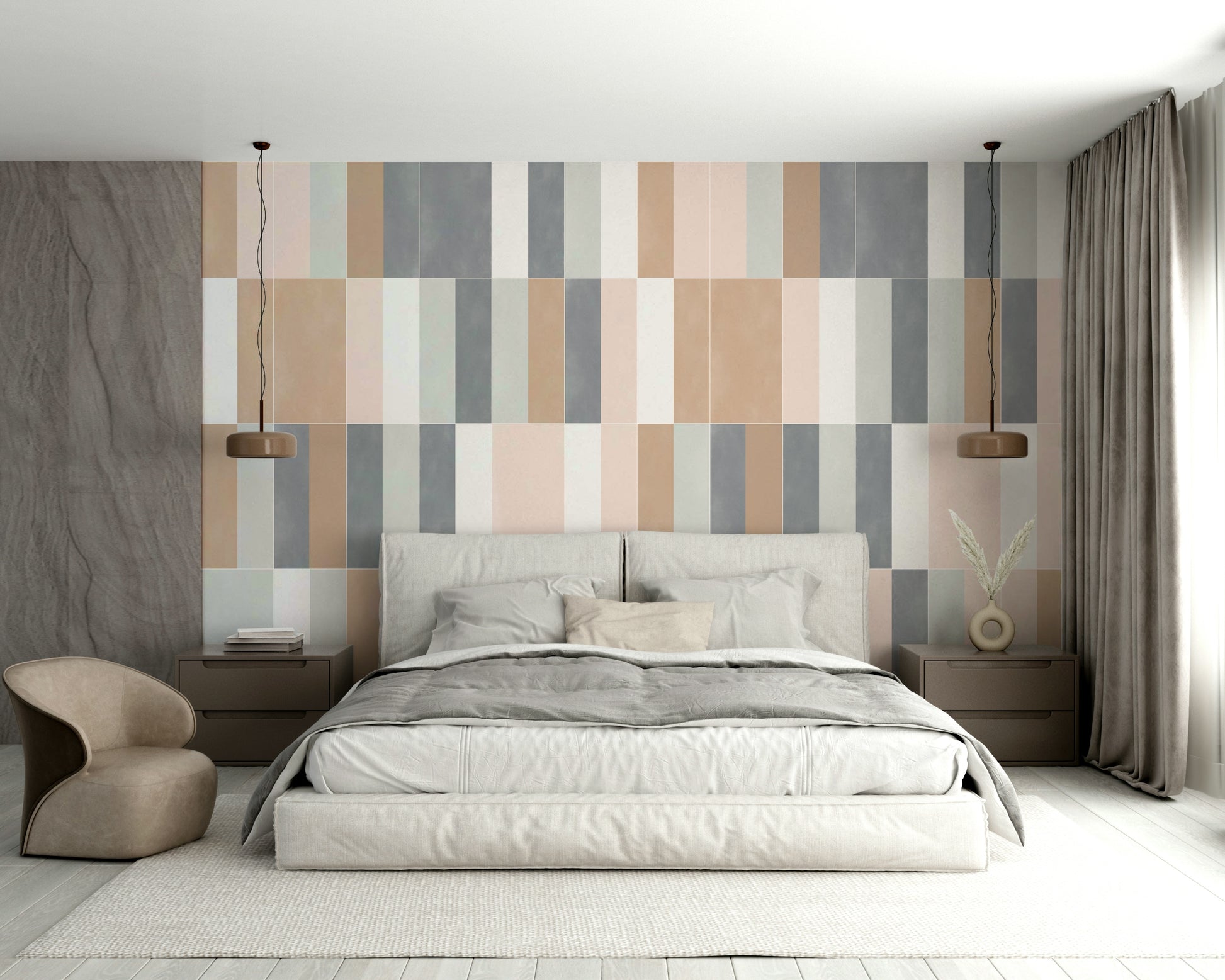 Subtle pastel tile pattern mural for home decor.

