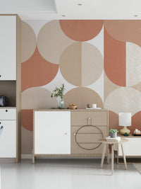 A peaceful modern abstract mural on decorative wallpaper.