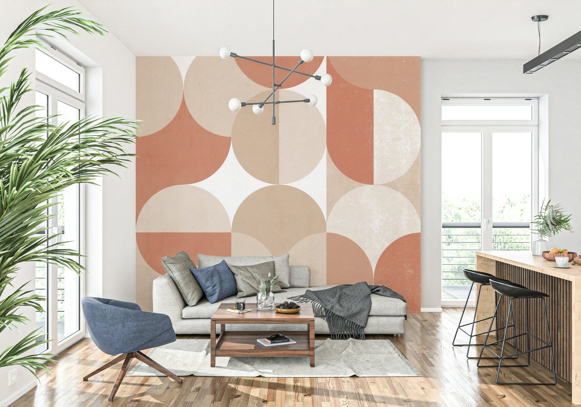 An artistic minimalist form mural for home decor.