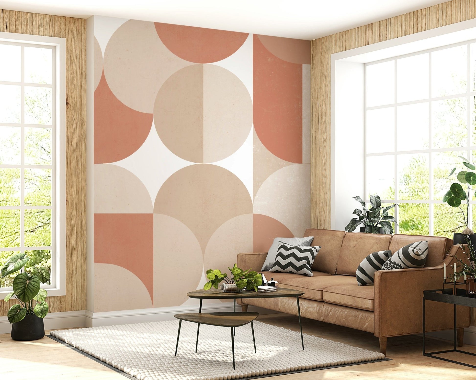 A serene flowing design wall mural for contemplative decor.