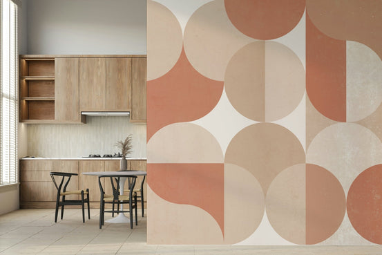 A beautiful abstract circle wallpaper mural with muted warm tones and subtle shapes., GD6021