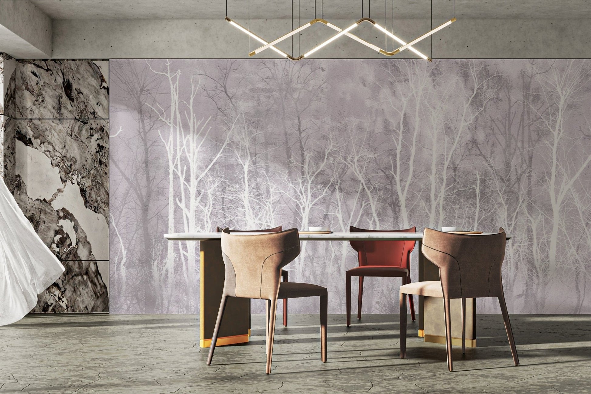 Muted Tree Wallpaper for Living Rooms
