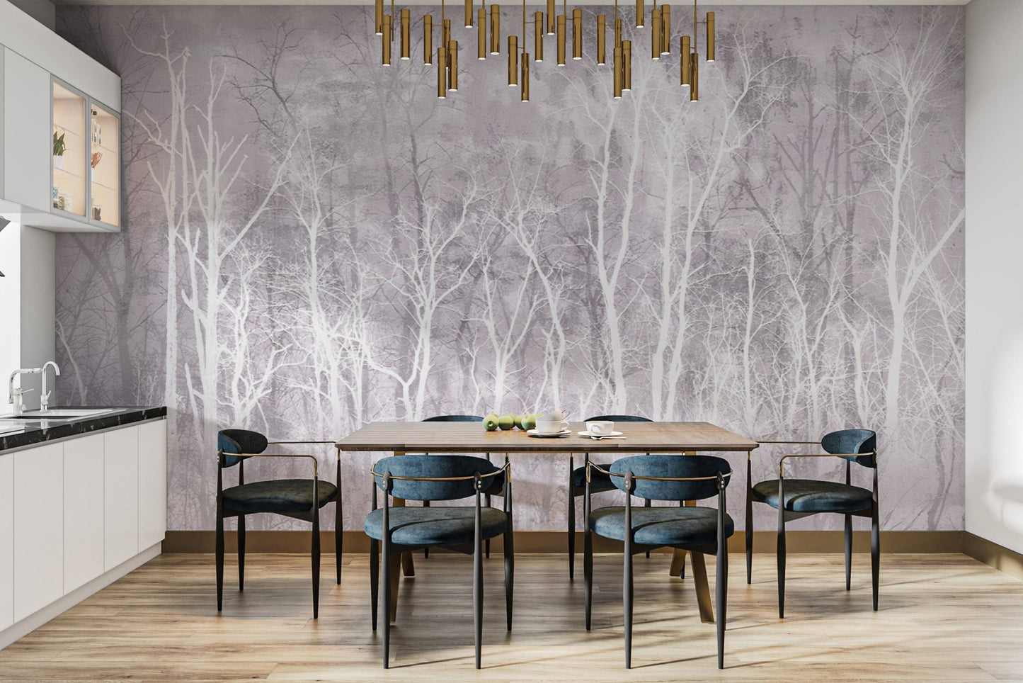 Neutral Toned Tree Wallpaper Design
