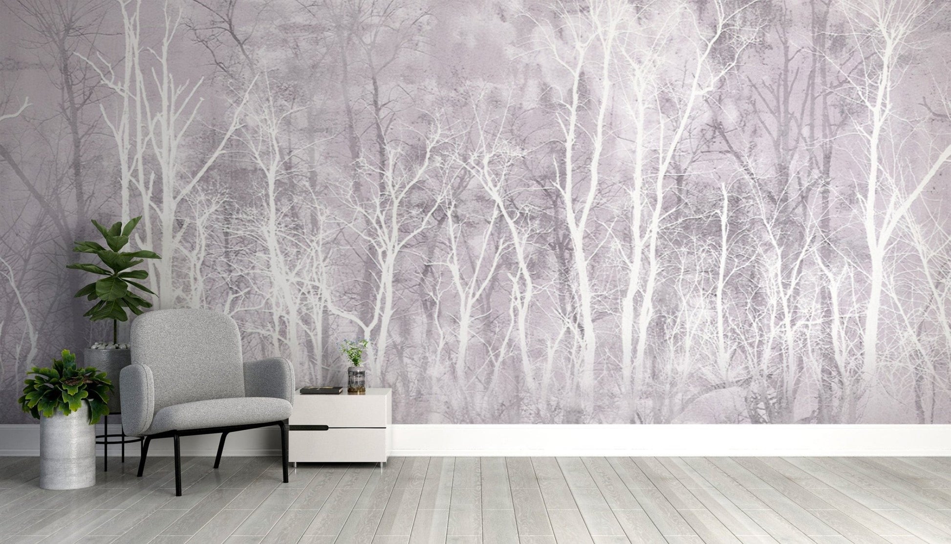 Muted Woodland Silhouette Wallpaper Design

