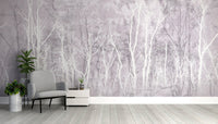 Muted Woodland Silhouette Wallpaper Design
