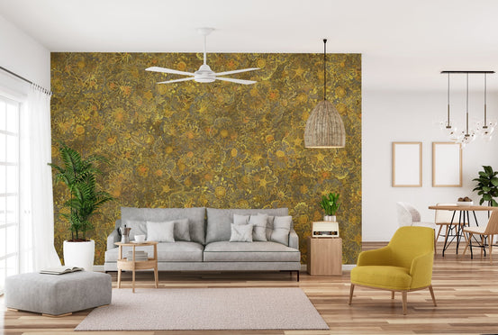 Embroidery-style yellow wallpaper murals DTLE11
