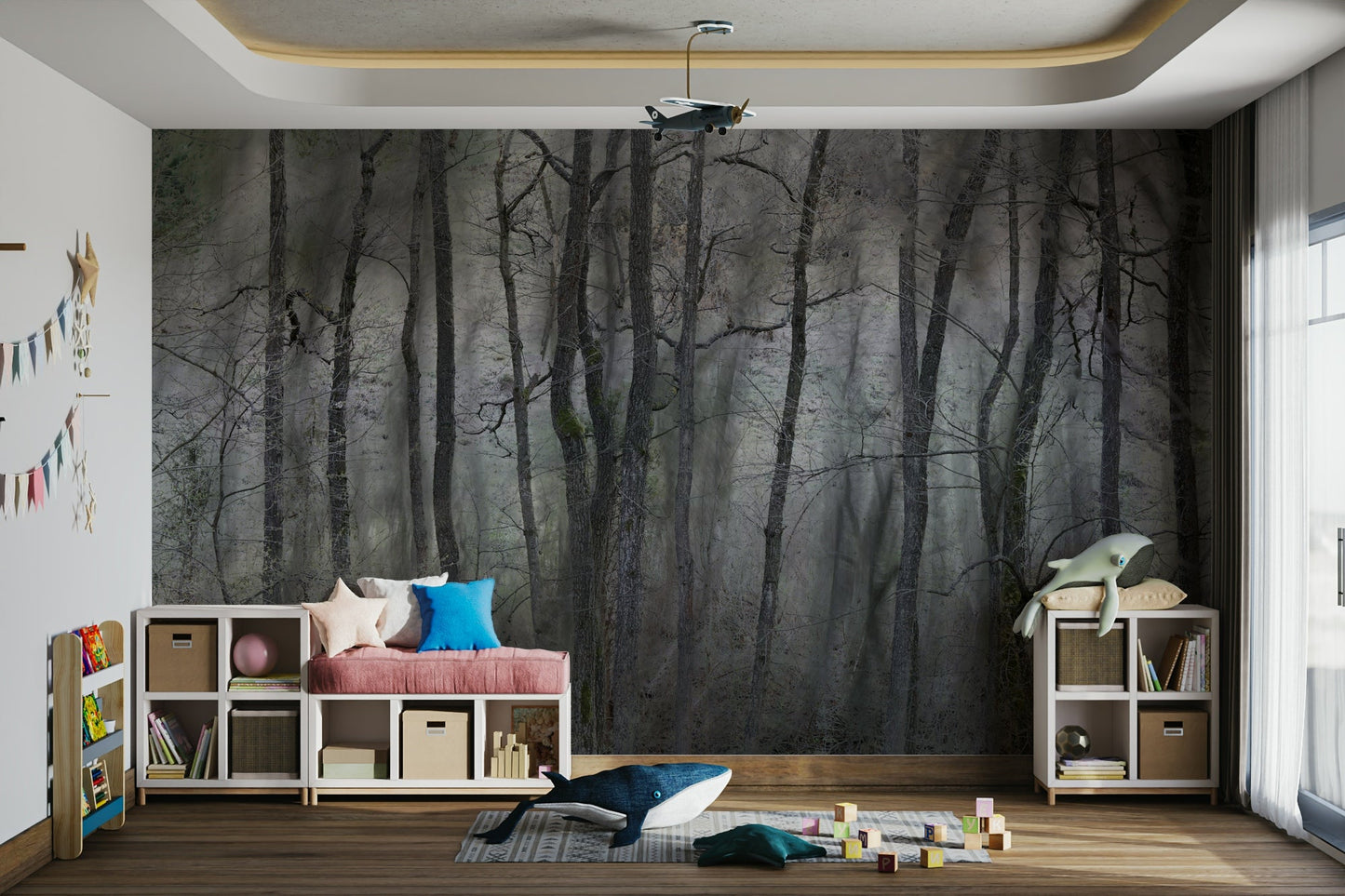 Suitable for a living room, study, or a nature-inspired, calming, contemplative interior.
